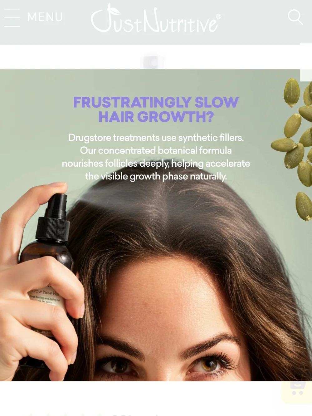 Just Nutritive Grow New Hair Natural Treatment Spray 4oz New